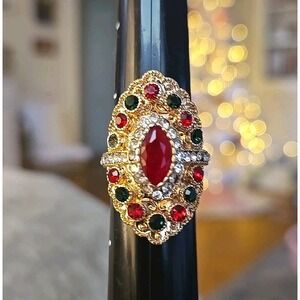 Ruby Ring Faux Marquis Cocktail Rhinestone Costume Statement Major Bling 8 Boho